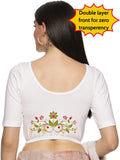 Women Back Printed Stretchable Half Sleeve Blouse U0197 White