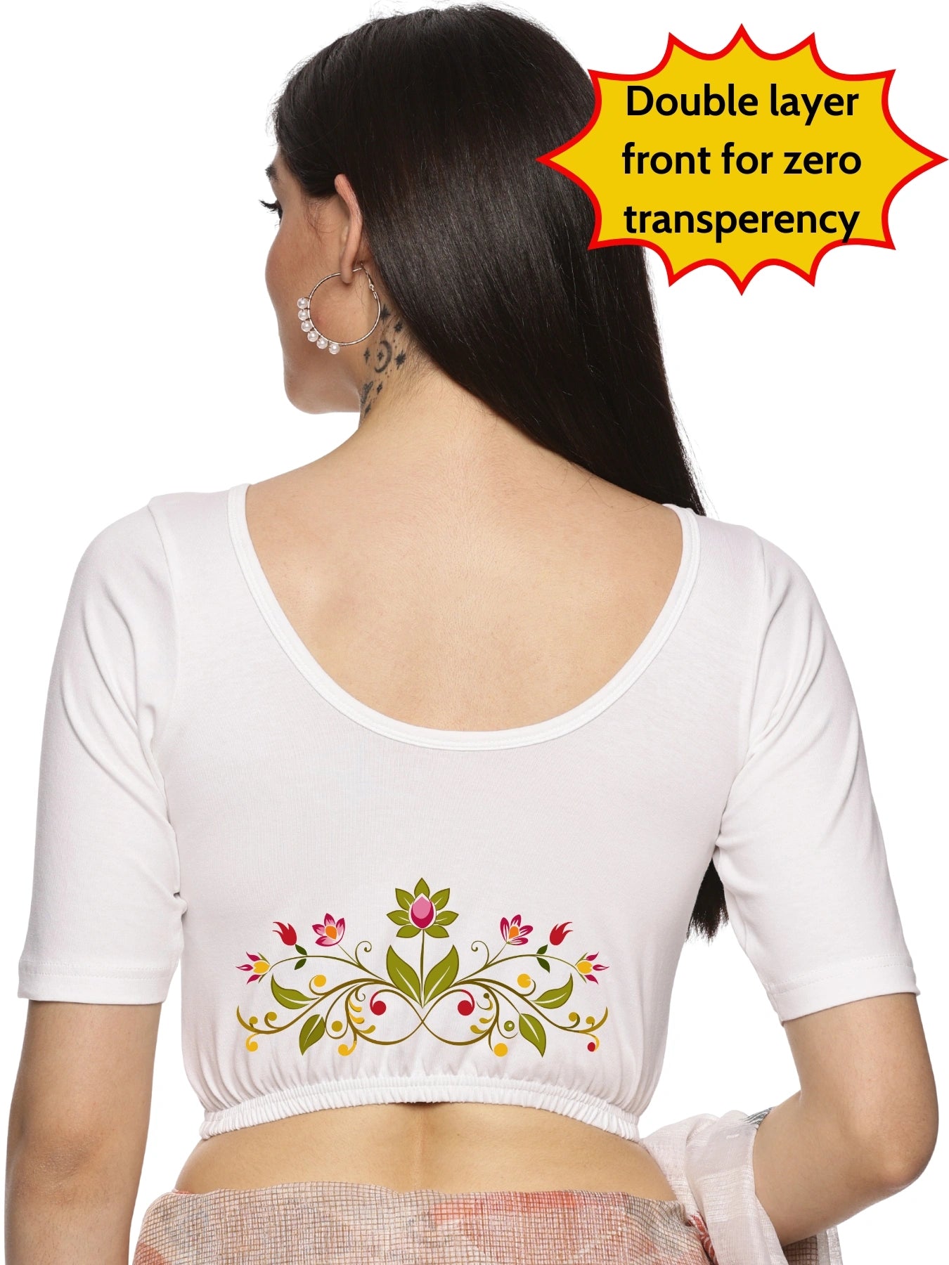 Women Back Printed Stretchable Blouse U0197