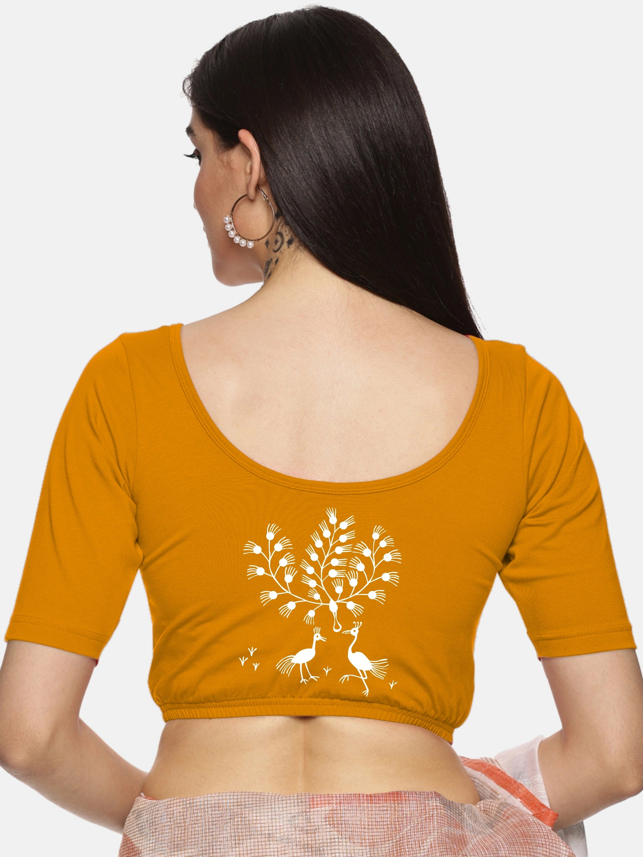Women Back Printed Stretchable Blouse U02 - notyetbyus