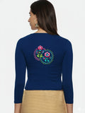 Women Three Fourth Sleeve Back Print Stretchable Blouse U0125 Royal Blue