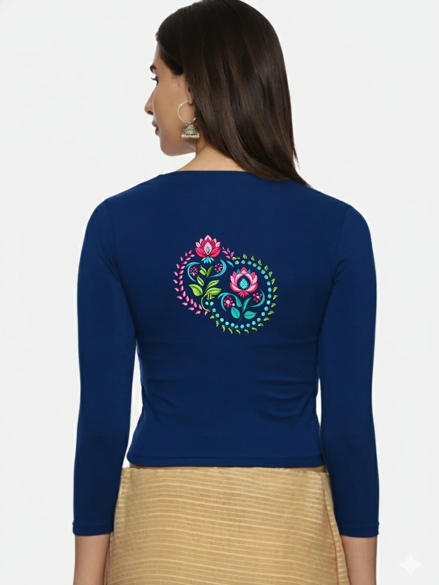 Women Three Fourth Sleeve Back Print Stretchable Blouse U0125 - notyetbyus