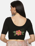 Women Back Printed Stretchable Half Sleeve Blouse U073 Black