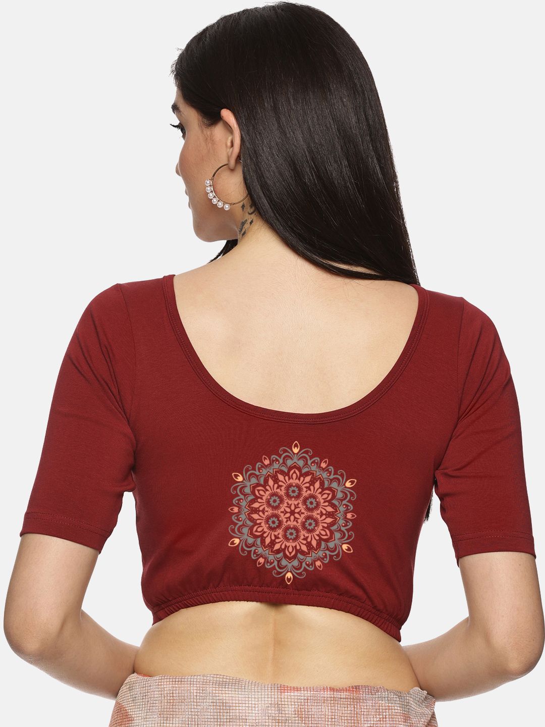 Women Back Printed Stretchable Blouse U026 - notyetbyus