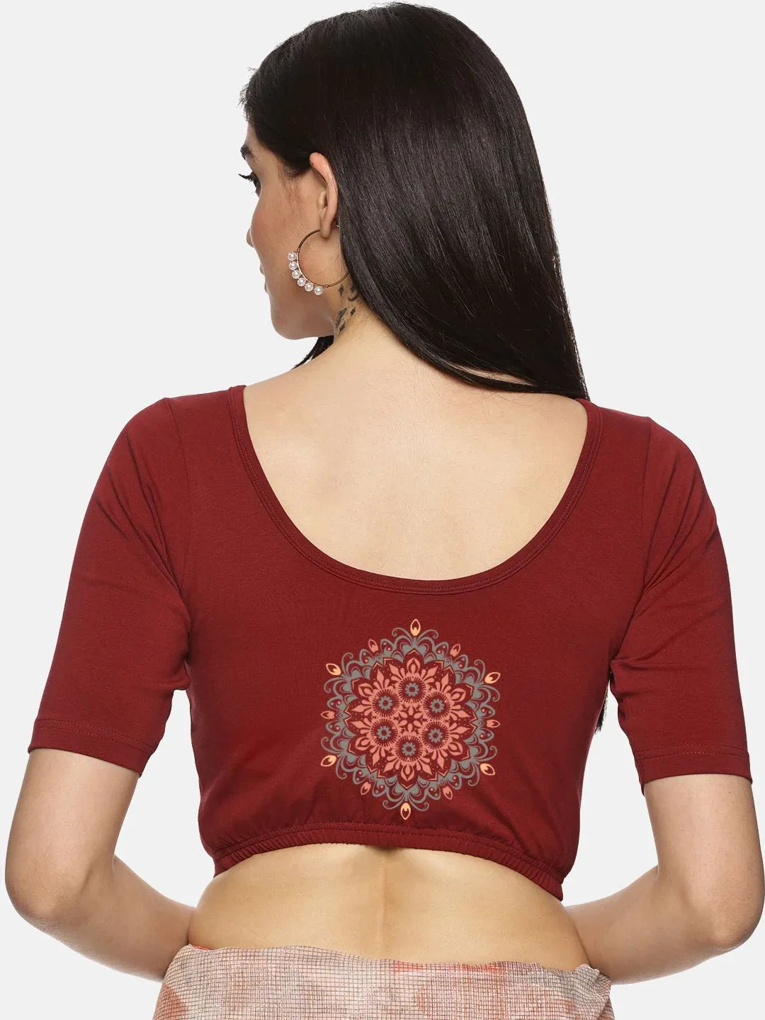 Women Back Printed Stretchable Blouse U026 - notyetbyus
