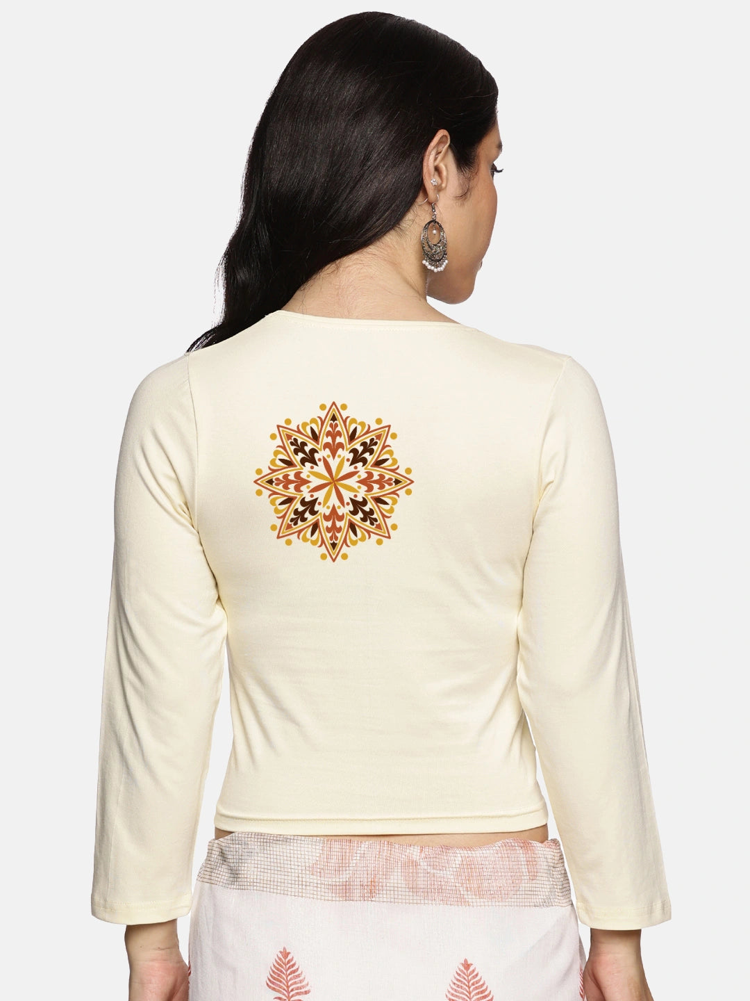 Women Three Fourth Sleeve Back Print Stretchable Blouse U0128 - notyetbyus