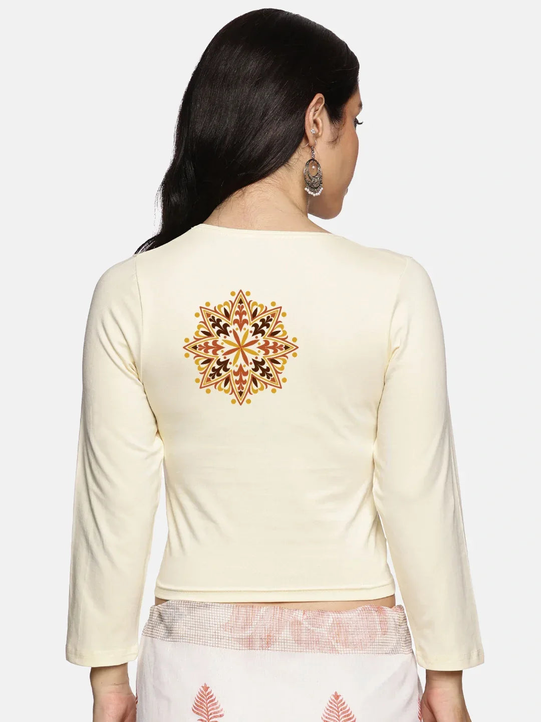 Women Three Fourth Sleeve Back Print Stretchable Blouse U0128 - notyetbyus