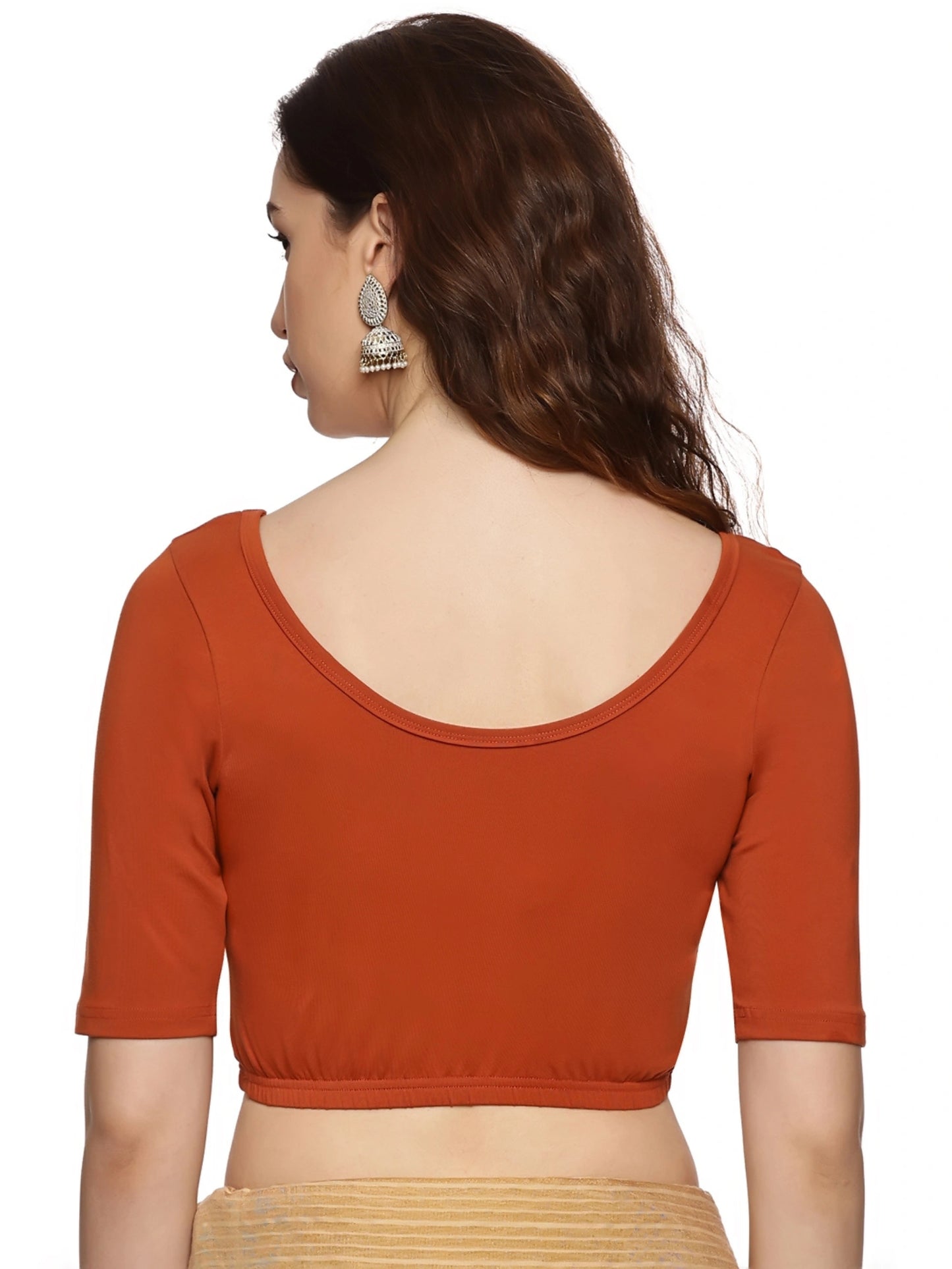 Women Plain Stretchable Half Sleeve Blouse U01A Rust