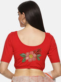 Women Back Printed Stretchable Half Sleeve Blouse U073 Red