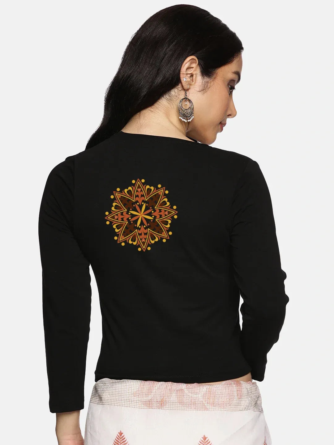 Women Three Fourth Sleeve Back Print Stretchable Blouse U0128 - notyetbyus