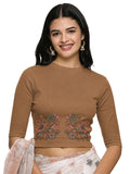 Women Back Printed Stretchable Elbow Sleeve RIB Blouse U0156 Biscuit