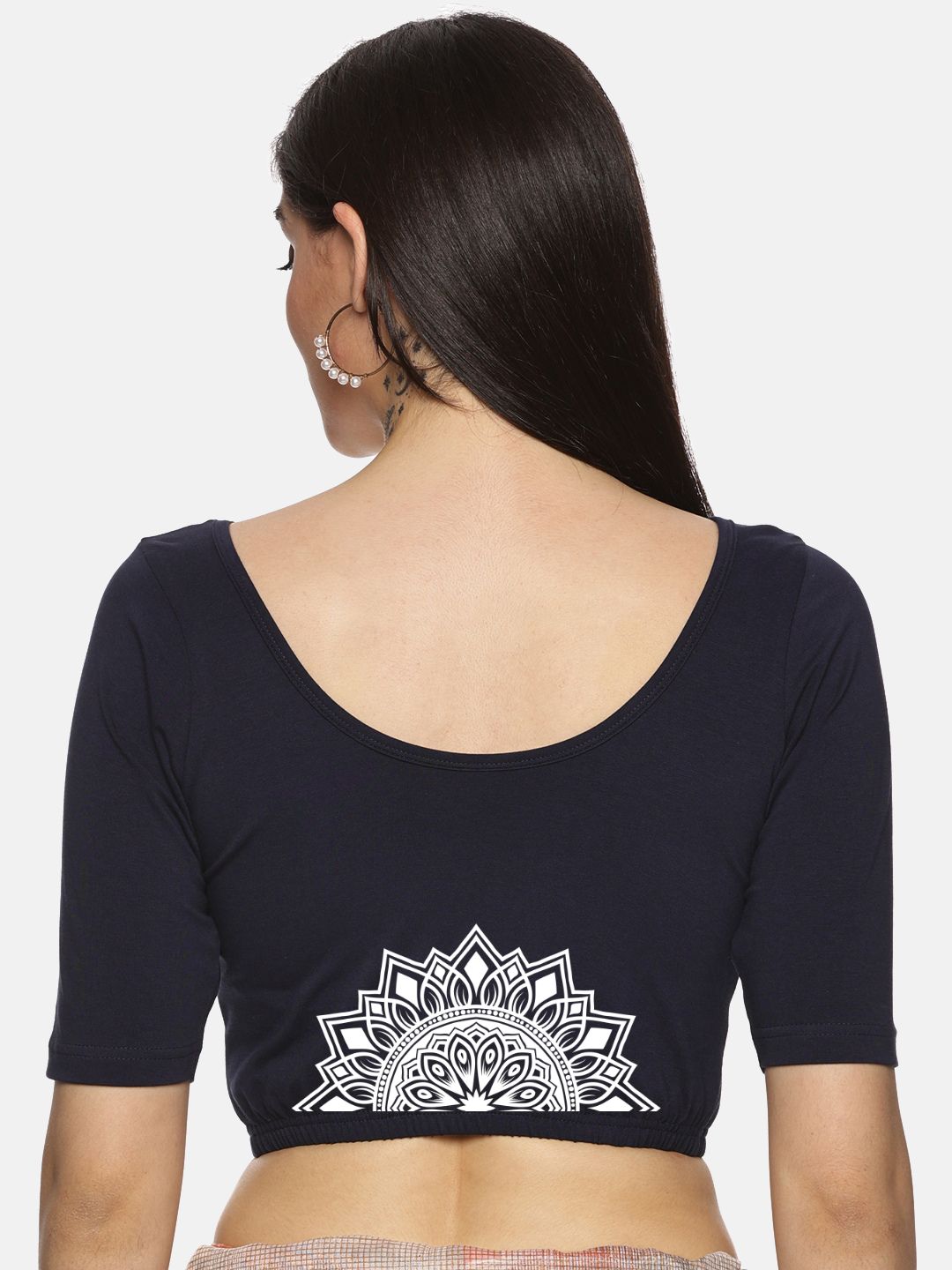 Women Back Printed Stretchable Blouse U022 - notyetbyus