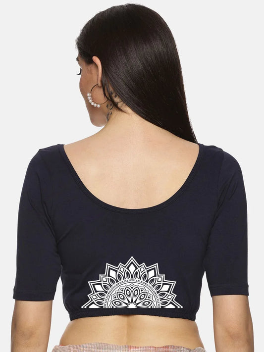 Women Back Printed Stretchable Blouse U022 - notyetbyus