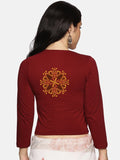 Women Three Fourth Sleeve Back Print Stretchable Blouse U0128 Maroon