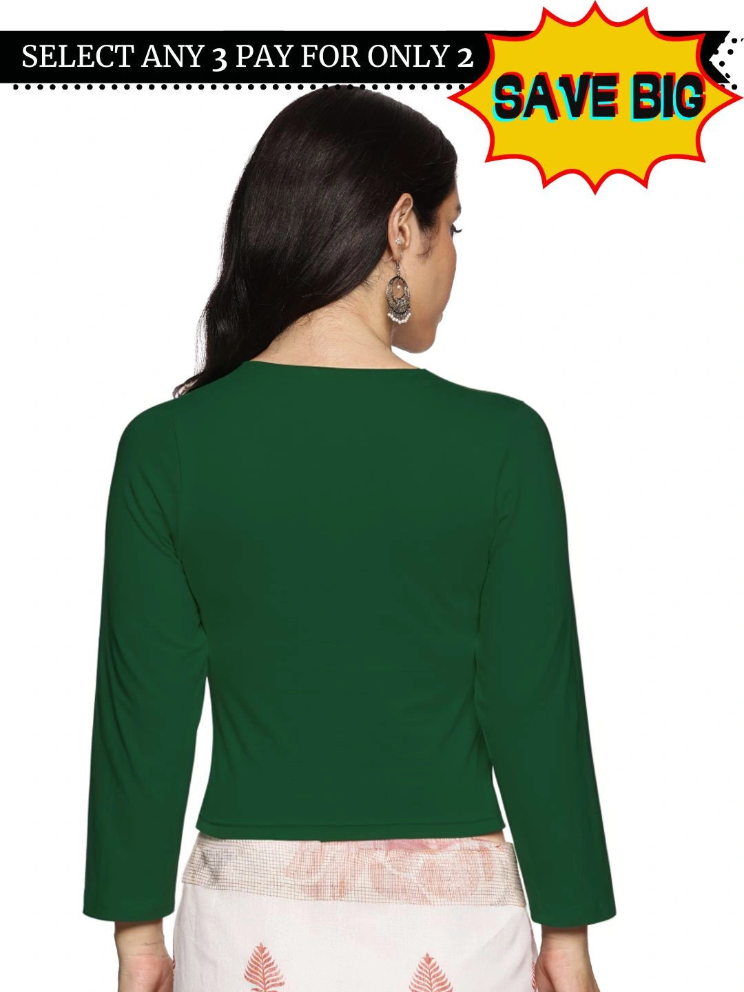Women Three Fourth Sleeve Plain Stretchable Blouse U0101 - notyetbyus
