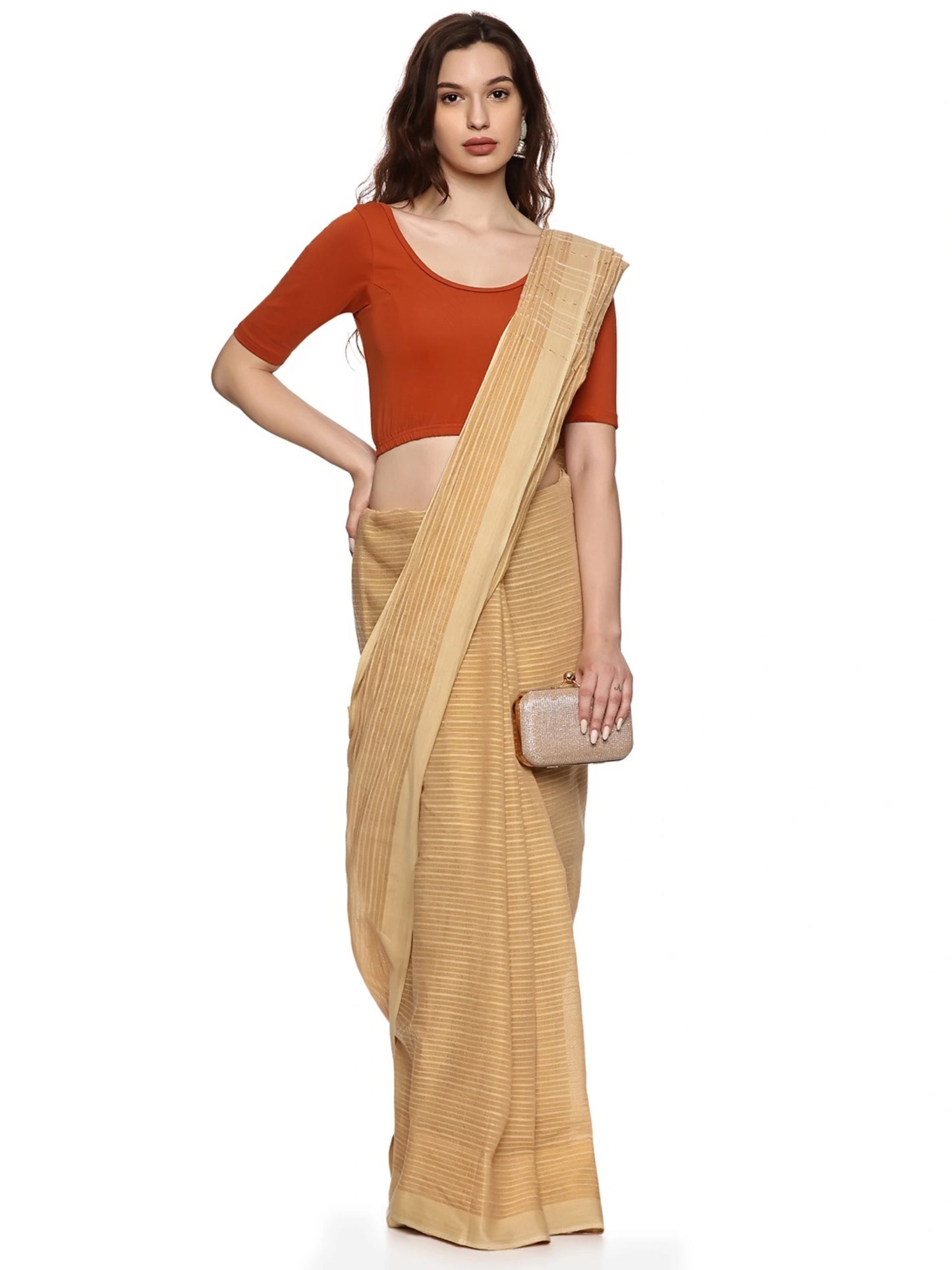 Women Plain Stretchable Half Sleeve Blouse U01A Rust
