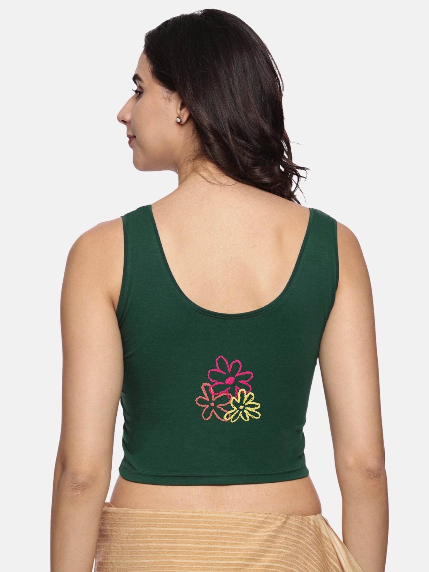 DIY Embroidery Kit with Women Stretchable Sleeveless Blouse E06 – Bottle Green