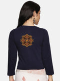 Women Three Fourth Sleeve Back Print Stretchable Blouse U0128 Navy