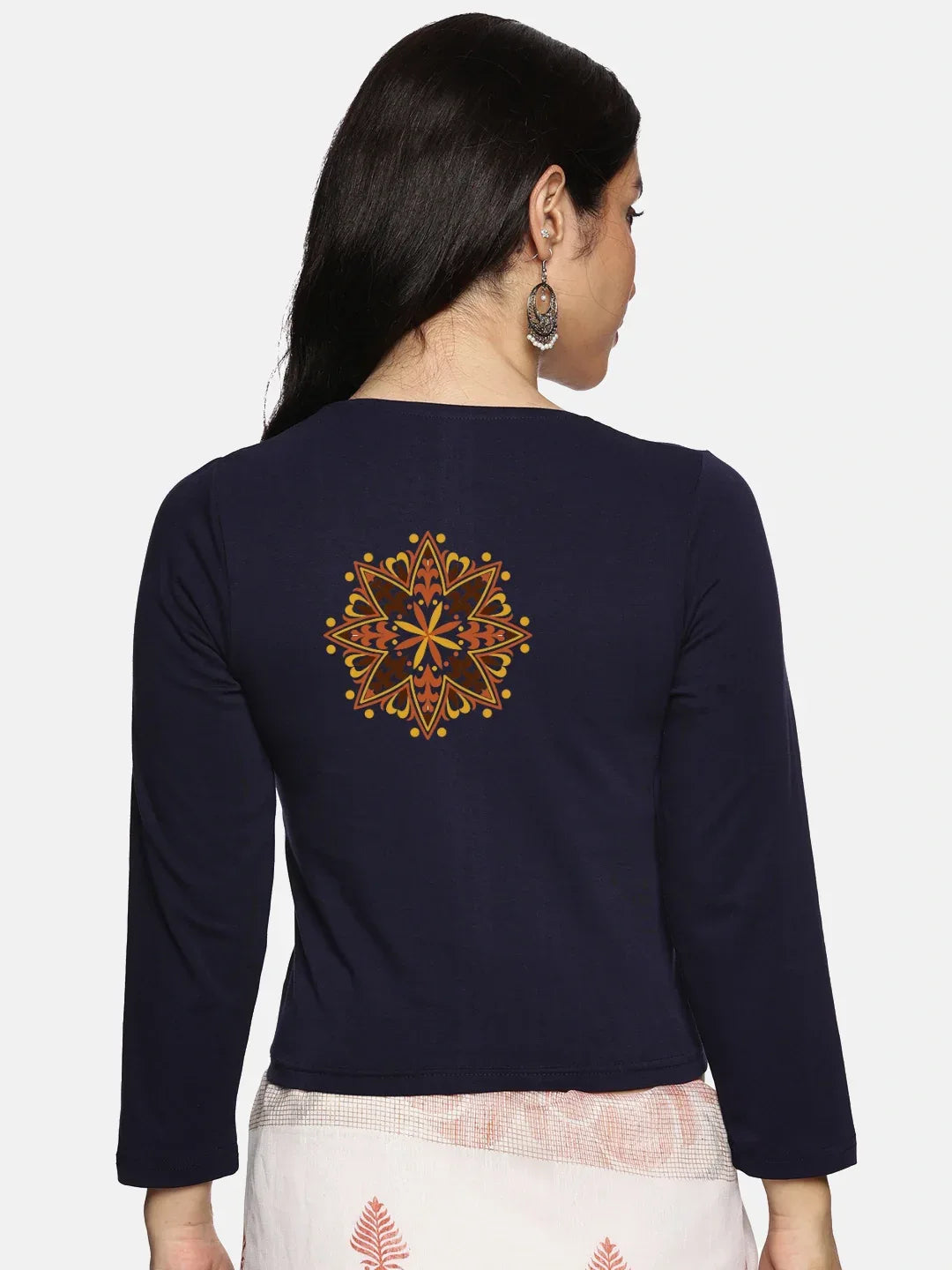 Women Three Fourth Sleeve Back Print Stretchable Blouse U0128 - notyetbyus