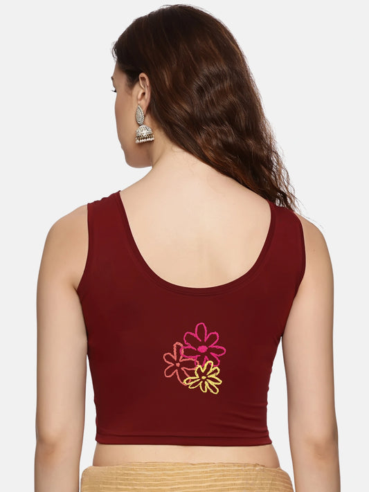 DIY Embroidery Kit with Women Stretchable Sleeveless Blouse E06 – Maroon