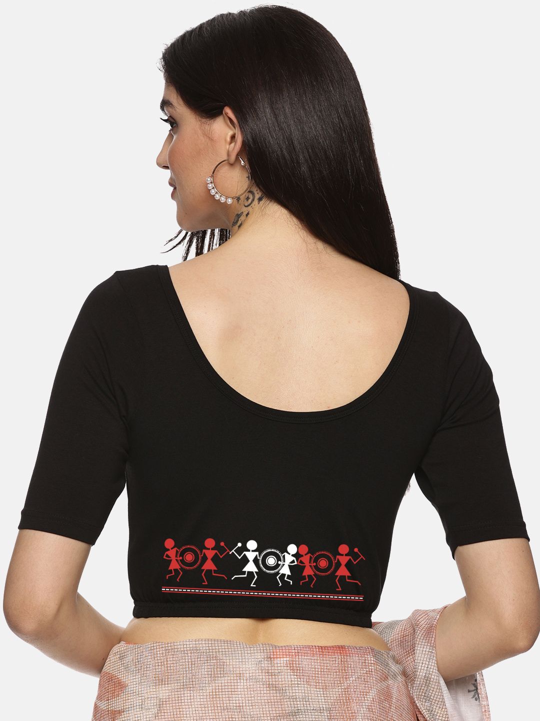 Women Back Printed Stretchable Blouse U028 - notyetbyus