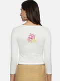 DIY Embroidery Kit with Women Stretchable Three Fourth Sleeve Blouse E06 – White