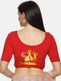 Women Back Printed Stretchable Half Sleeve Blouse U083 Red
