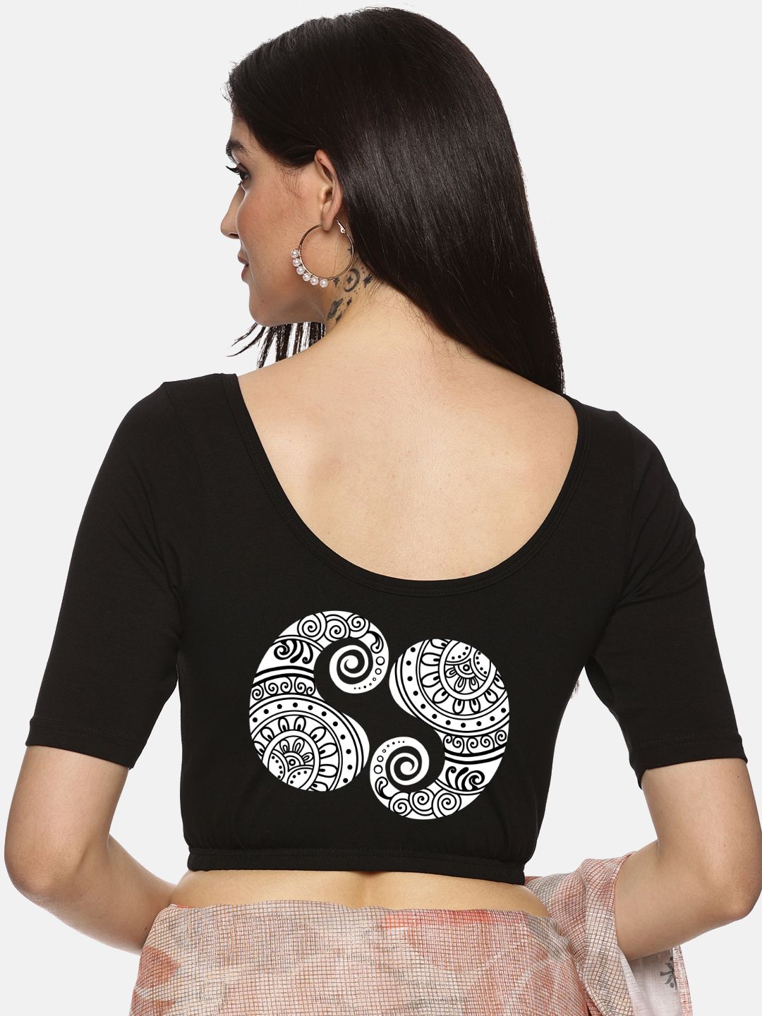 Women Back Printed Stretchable Blouse U021 - notyetbyus