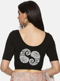 Women Back Printed Stretchable  Half Sleeve Blouse U021 Black