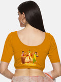 Women Back Printed Stretchable  Half Sleeve Blouse U083 Mustard