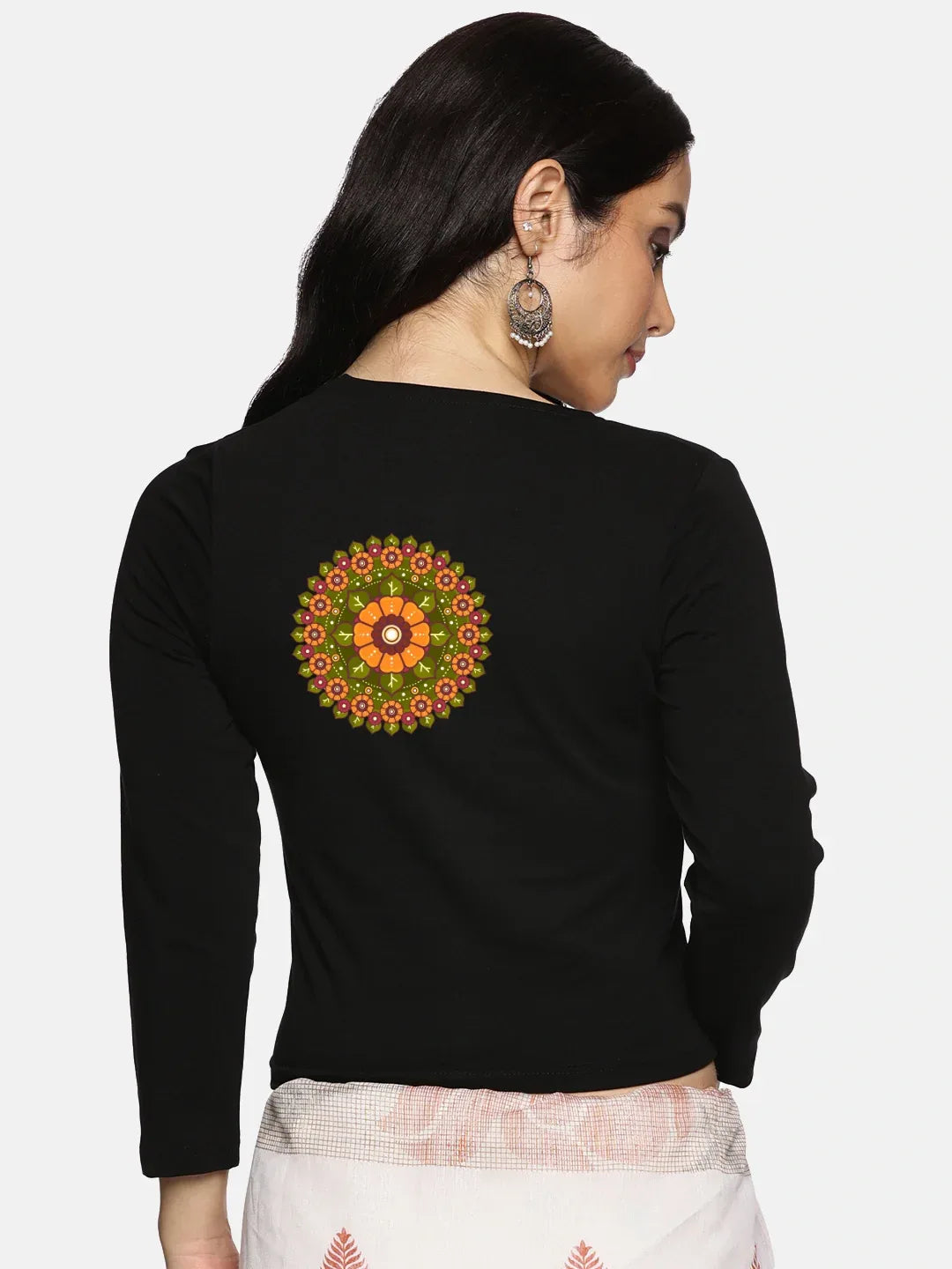 Women Three Fourth Sleeve Back Print Stretchable Blouse U0129 - notyetbyus