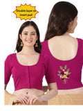 DIY Embroidery Kit with Women Front Open Stretchable Half Sleeve Blouse E010 – Rani Pink