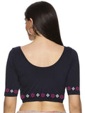 Women Back Printed Stretchable Half Sleeve Blouse U087 Navy