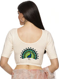 Women Back Printed Stretchable  Half Sleeve Blouse U0143 Cream