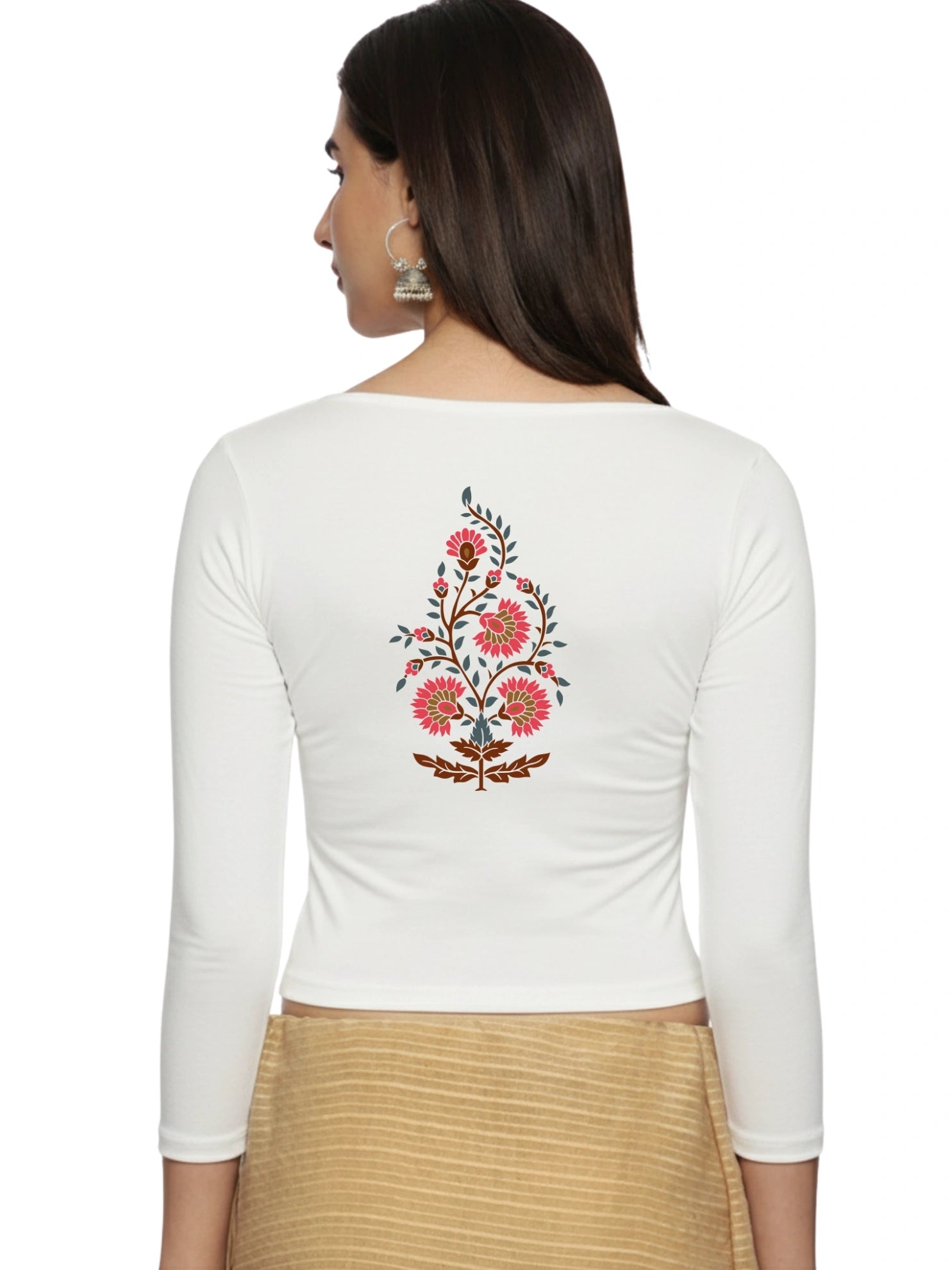 Women Three Fourth Sleeve Back Print Stretchable Blouse U0130