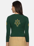 Women Three Fourth Sleeve Back Print Stretchable Blouse U0180 Bottle Green