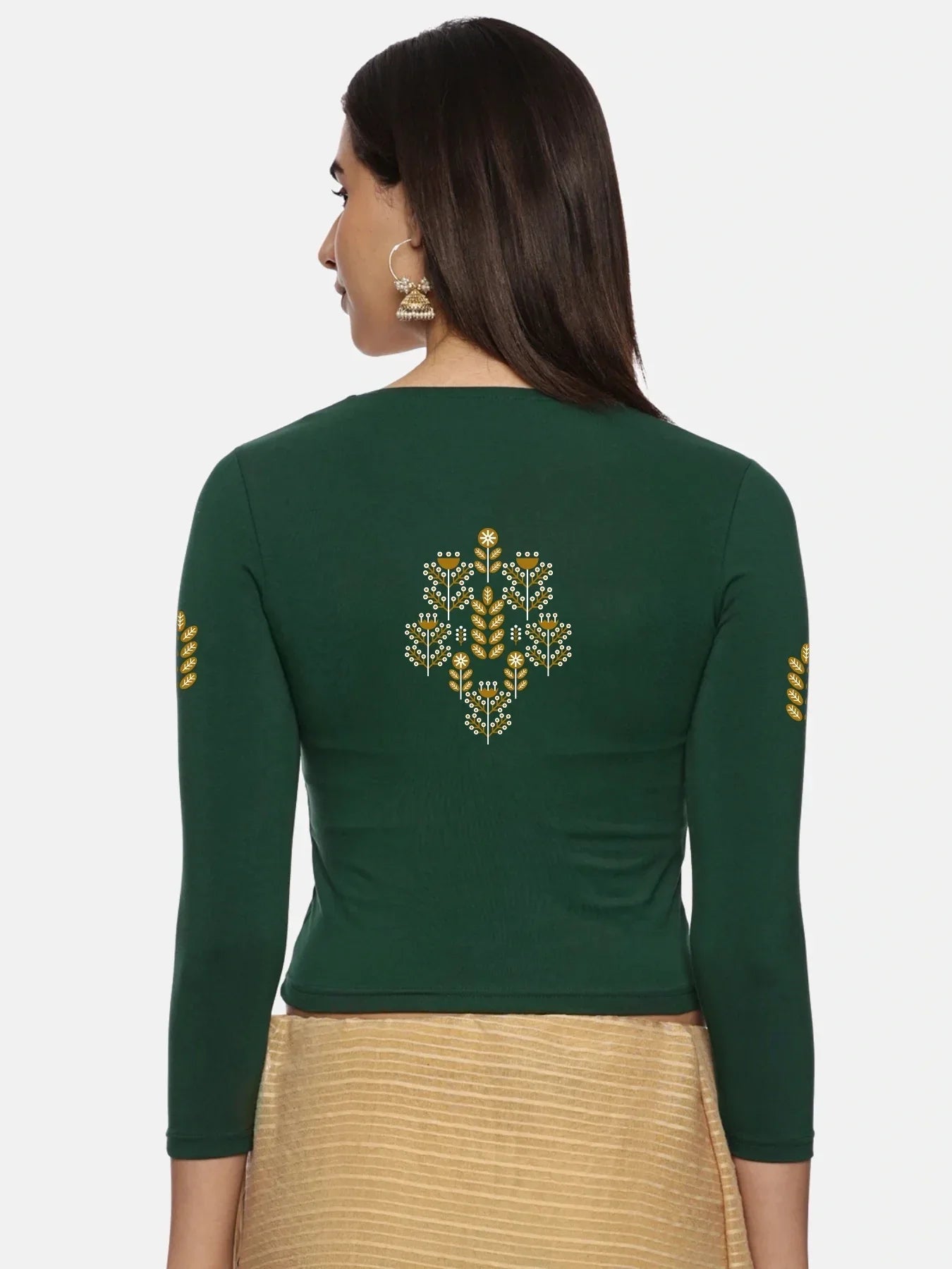 Women Three Fourth Sleeve Back Print Stretchable Blouse U0180 - notyetbyus