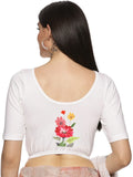 Women Back Printed Stretchable Half Sleeve Blouse U0133 White