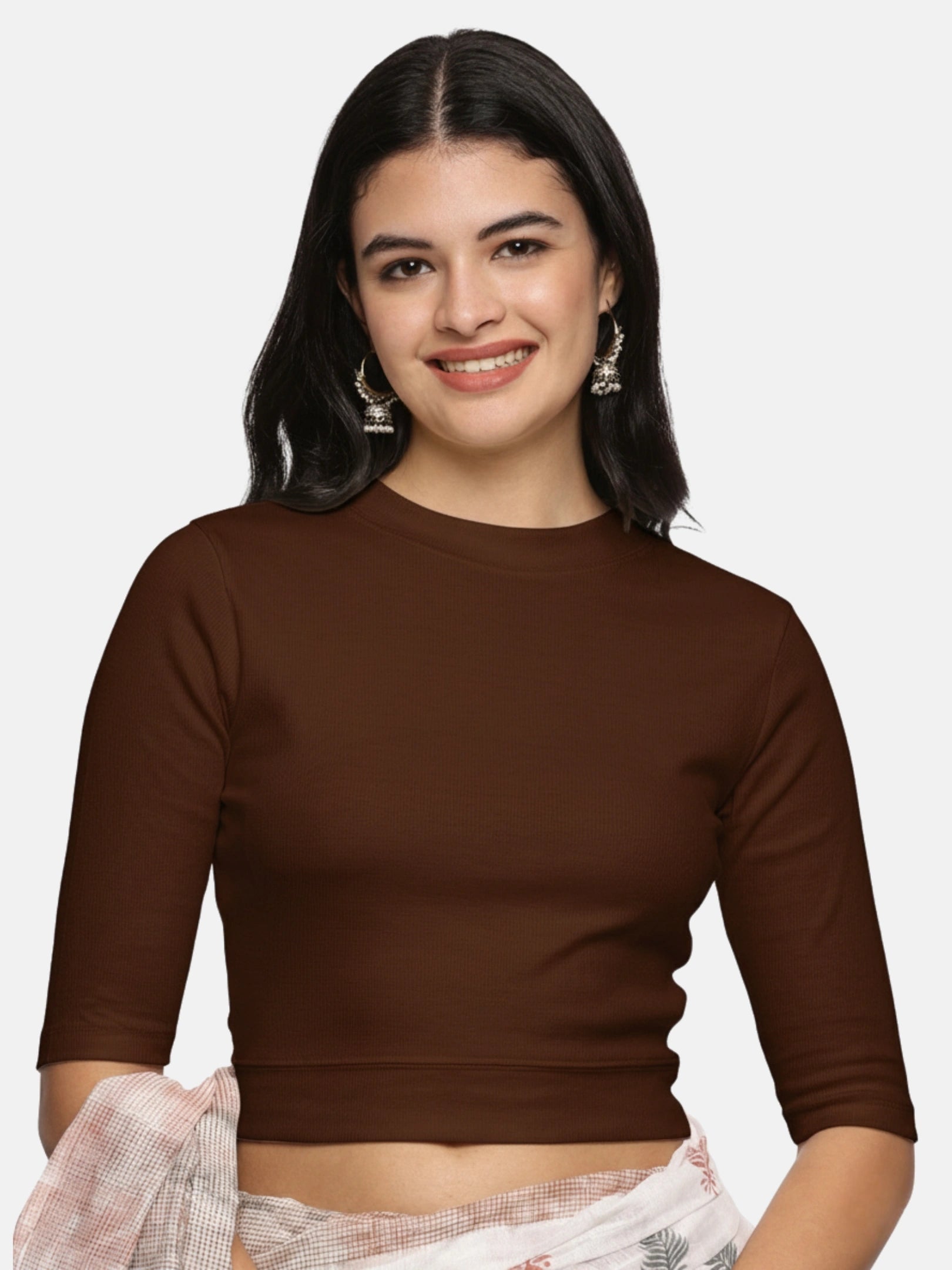 Women Plain Stretchable Elbow Sleeve RIB Blouse U0121 - notyetbyus