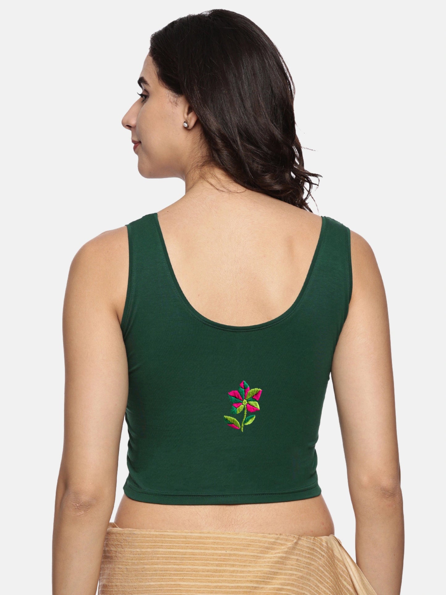 DIY Embroidery Kit with Women Stretchable Sleeveless Blouse E03 – Bottle Green