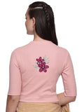 Women Back Printed Stretchable Elbow Sleeve RIB Blouse U0253 Blush Pink
