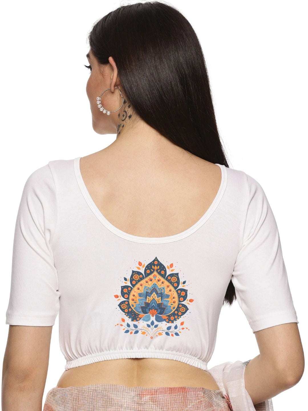 Women Back Printed Stretchable Blouse U0134 - notyetbyus