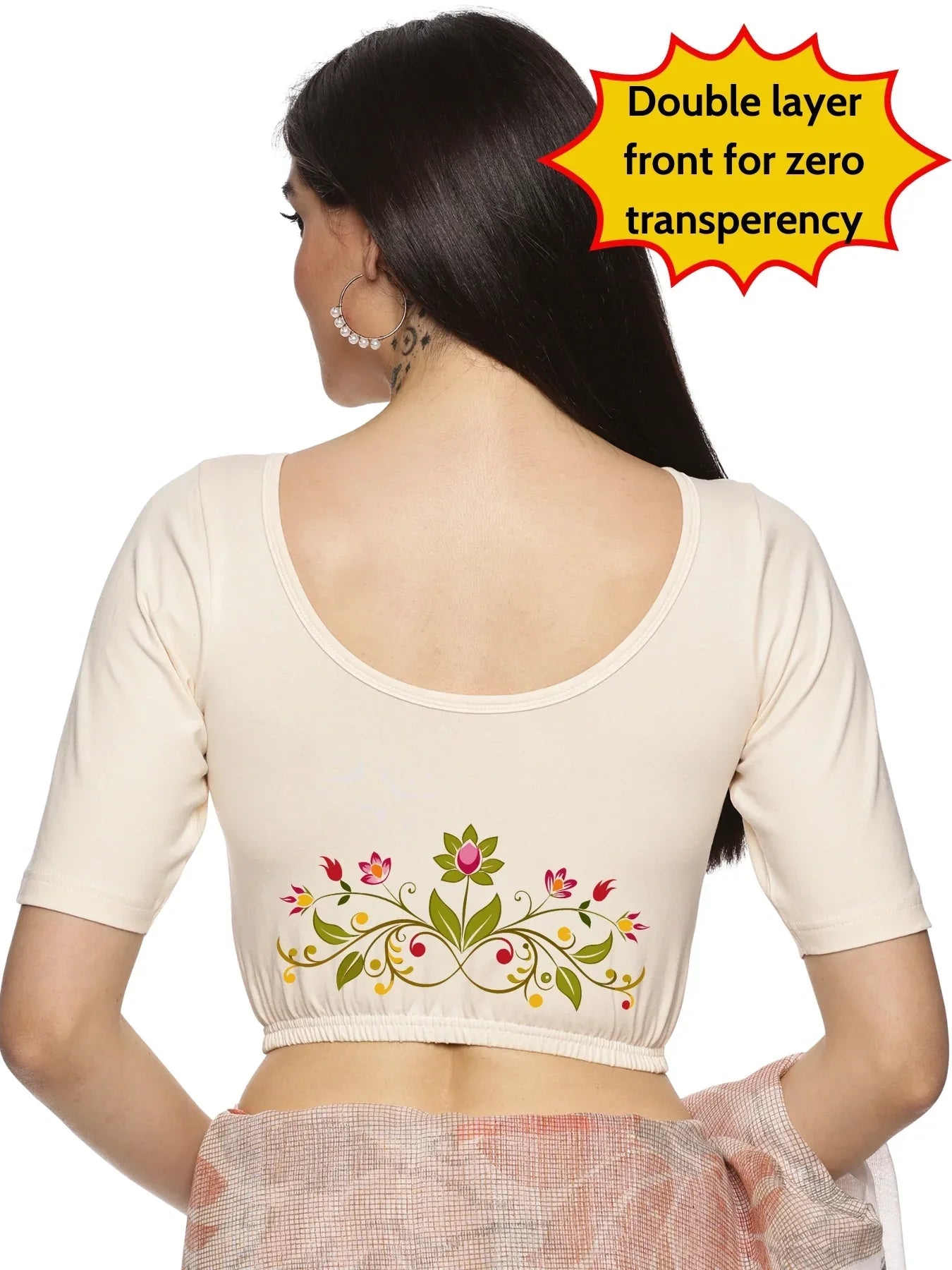Women Back Printed Stretchable Blouse U0197 - notyetbyus