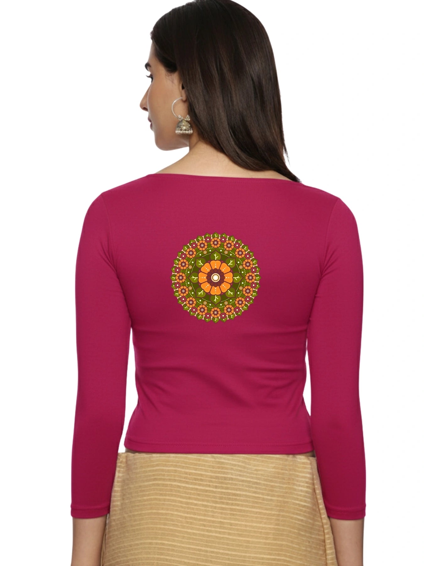 Women Three Fourth Sleeve Back Print Stretchable Blouse U0129