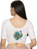 Women Back Printed Stretchable Half Sleeve Blouse U0135 White