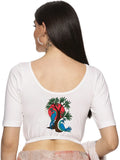 Women Back Printed Stretchable Half Sleeve Blouse U0137 White