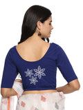 Women Back Printed Stretchable Half Sleeve Blouse U0198 Royal Blue