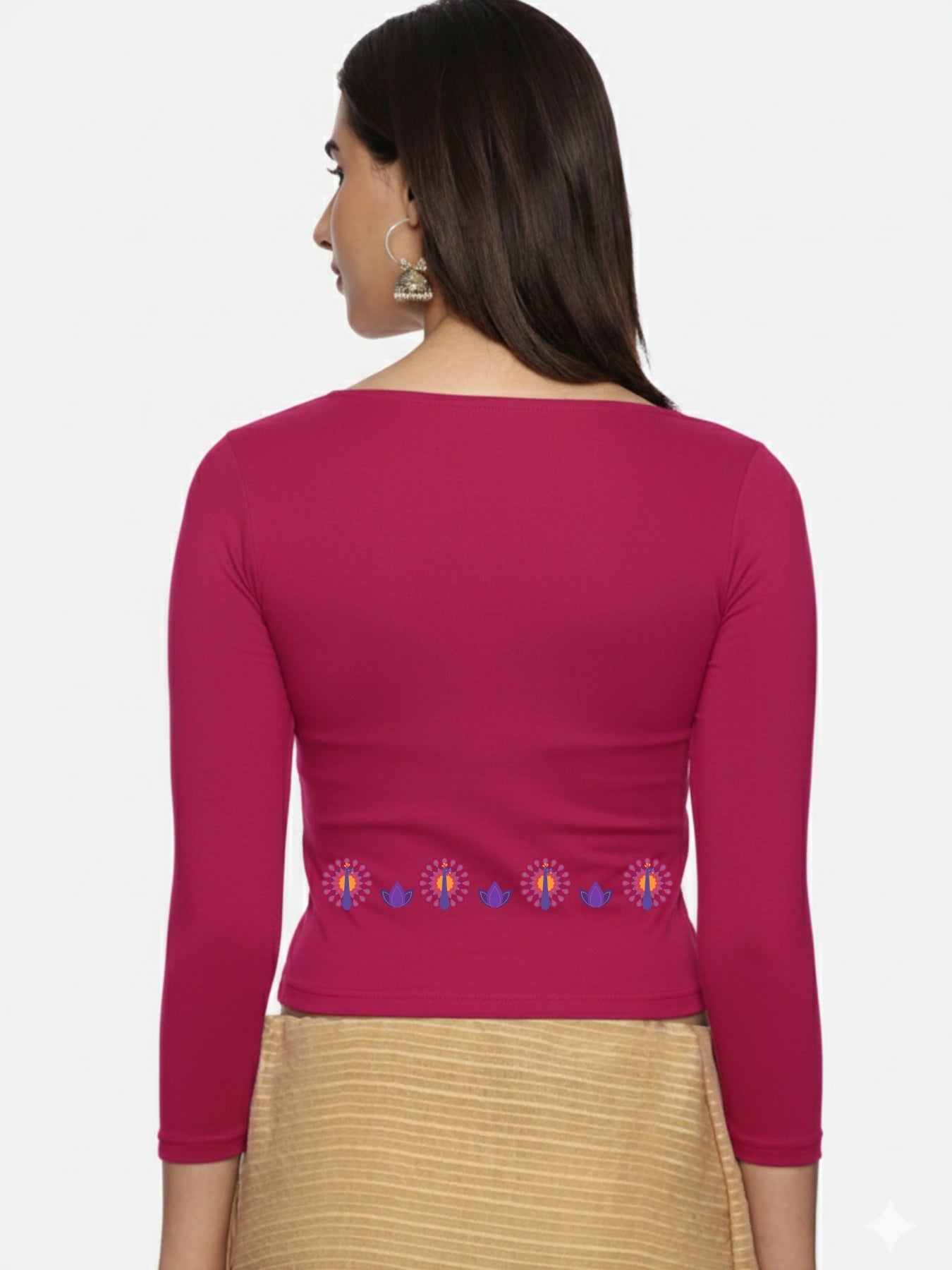 Women Three Fourth Sleeve Back Print Stretchable Blouse U0153