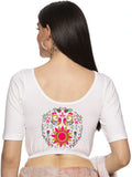 Women Back Printed Stretchable  Half Sleeve Blouse U0141 White