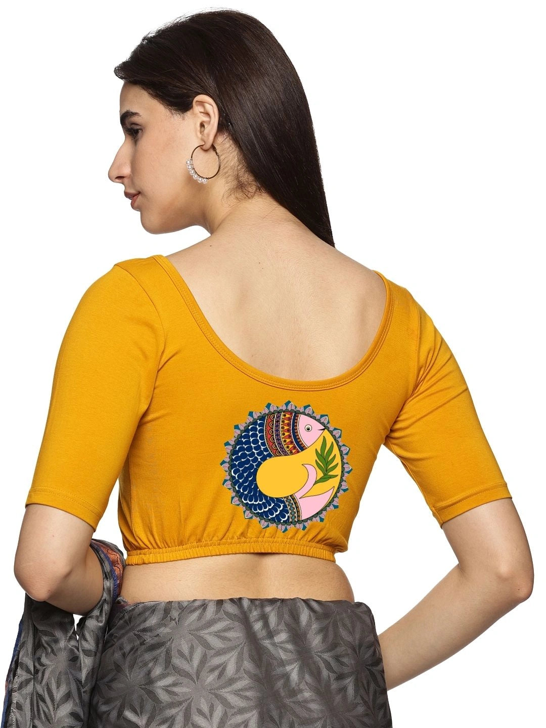 Women Back Printed Stretchable Blouse U0163 - notyetbyus
