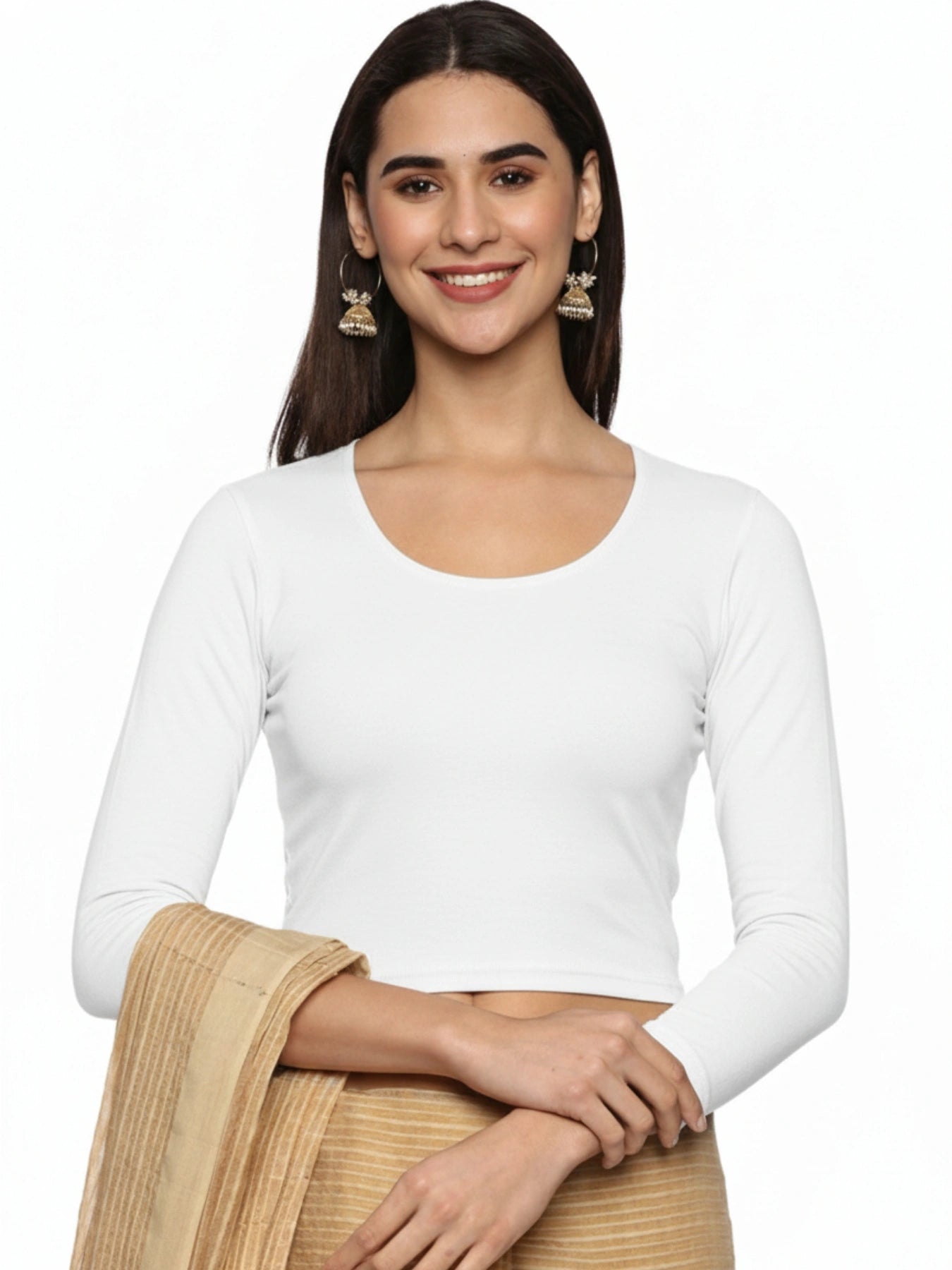 Women Three Fourth Sleeve Plain Stretchable Blouse U0101